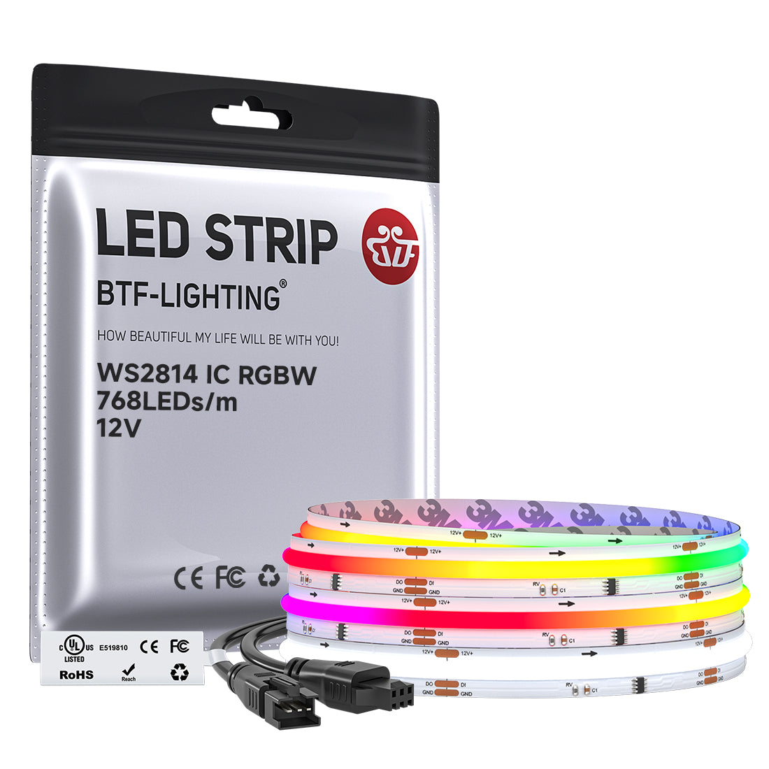 WS2814 RGBW FCOB LED Strip | DC12V 768 LEDs/m Addressable COB