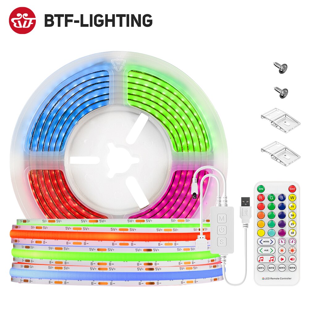 FCOB COB USB RGB LED Light Strip Full Set 576 LEDs DC5V IR38 Keys BT Music APP Flexible Dimmable Linear TV Backlight