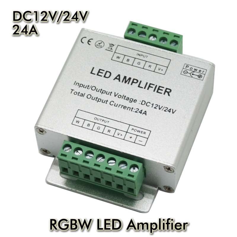 LED RGBW Amplifier Aluminum shell 4CH amplifier DC12V Input 24A Current 3528&5050 SMD RGB+W LED Strip