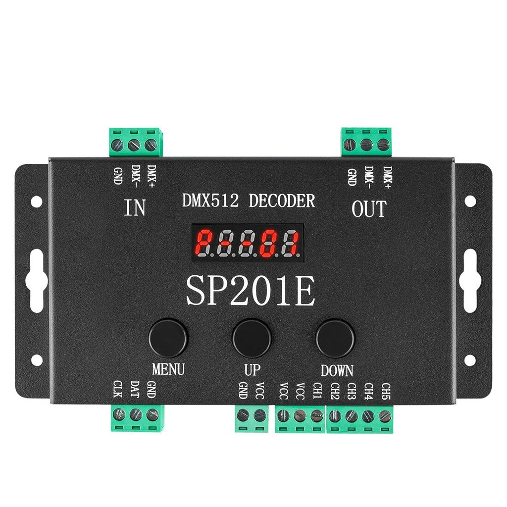 SP201E DMX512 LED Decoder 5CH PWM SPI SK9822 WS2812B WS2811 5050 RGB RGBW CCT FCOB DC5V-24V
