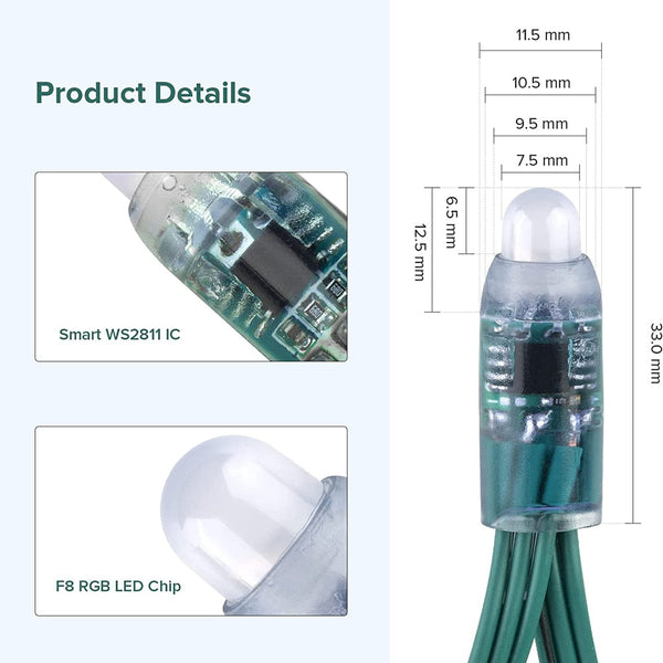 50pcs WS2811 DC 5V 12V 12mm LED Module Wire String Black Green RWB Chr ...