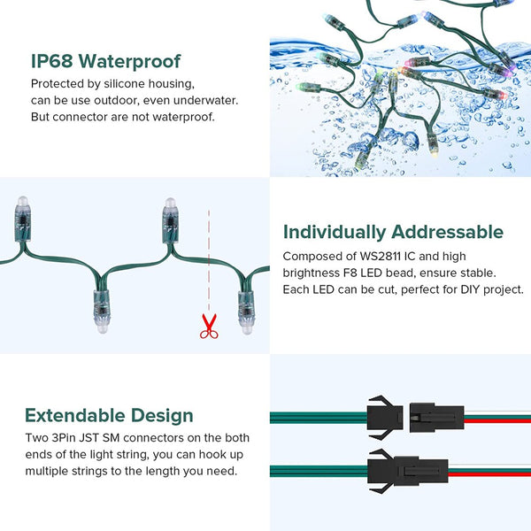 50pcs WS2811 DC 5V 12V 12mm LED Module Wire String Black Green RWB Chr ...