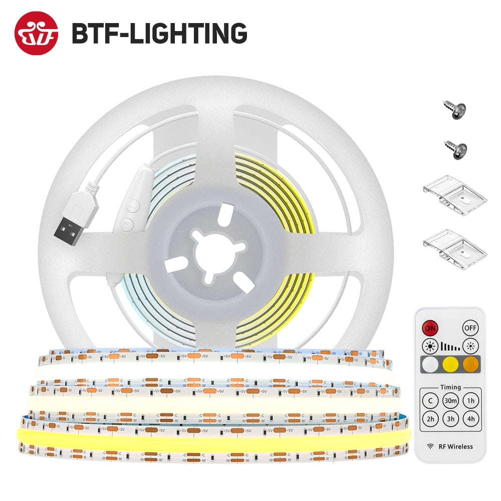 USB Plug FCOB COB CCT LED Strip Light Full Set DC5V 640 LEDs RF13 Keys ...