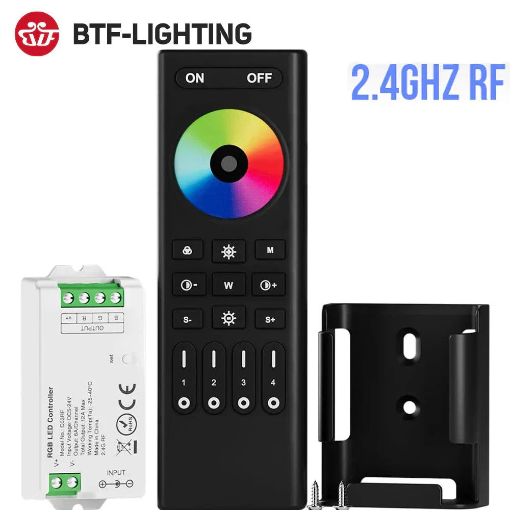 Mini LED Controller Kits 2.4GHz 4 Zones RF Remote & Controller 5050 SMD FCOB LED Strip DC5V 12V 24V