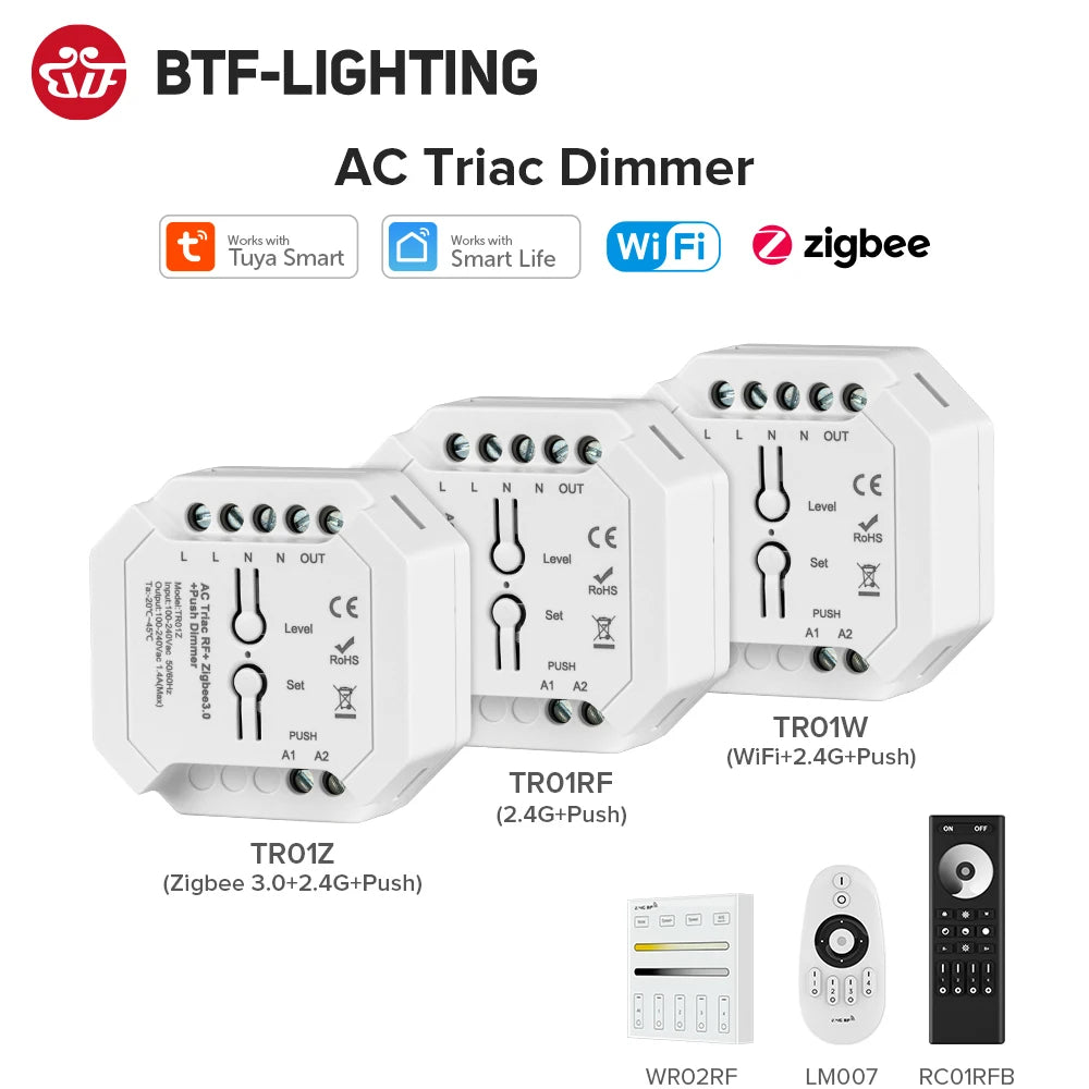 Triac Dimmer LED Controller AC110V 240V Tuya Smart Life WiFi Zigbee3.0 RF Push Switch Control 2.4G Remote Alexa Google 154-308W