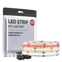 FCOB COB RGBCCT 840LEDs/M LED-Lichtleiste, flexibel, hohe Dichte, abstimmbar, 3000K-6000K, DC24V, 12mm Breite, 16W