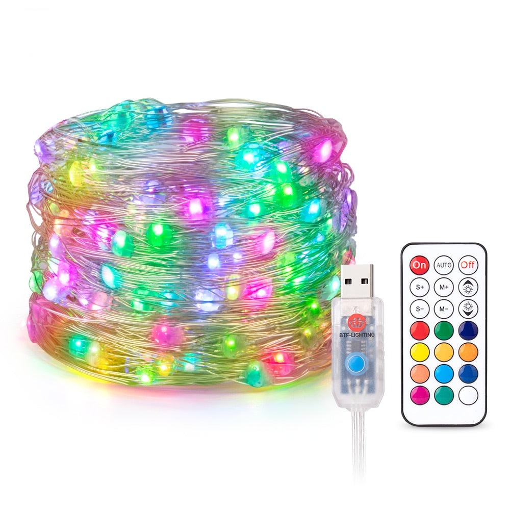 USB RGB LED Pixels String Christmas Lights 2m 5m 10m RF 21keys Control ...