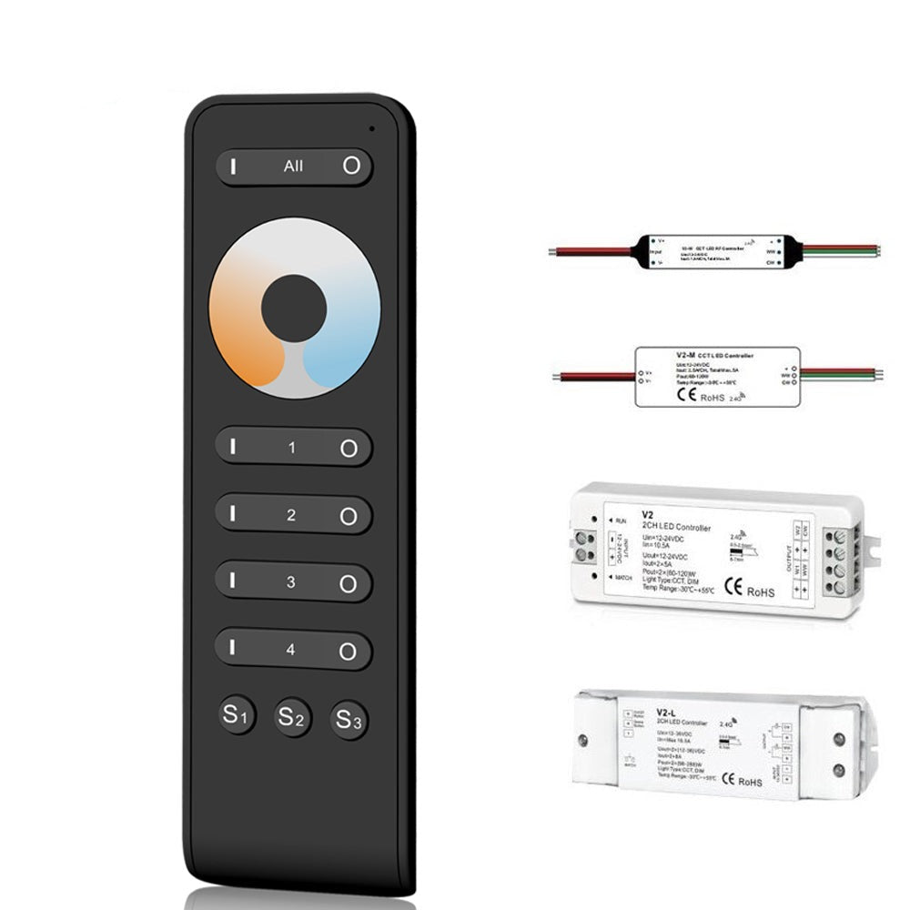 CCT Controller 2CH RF Touch Remote LED 2.4GHz Warm White Cool White DC12V 24V 36V Max 576W