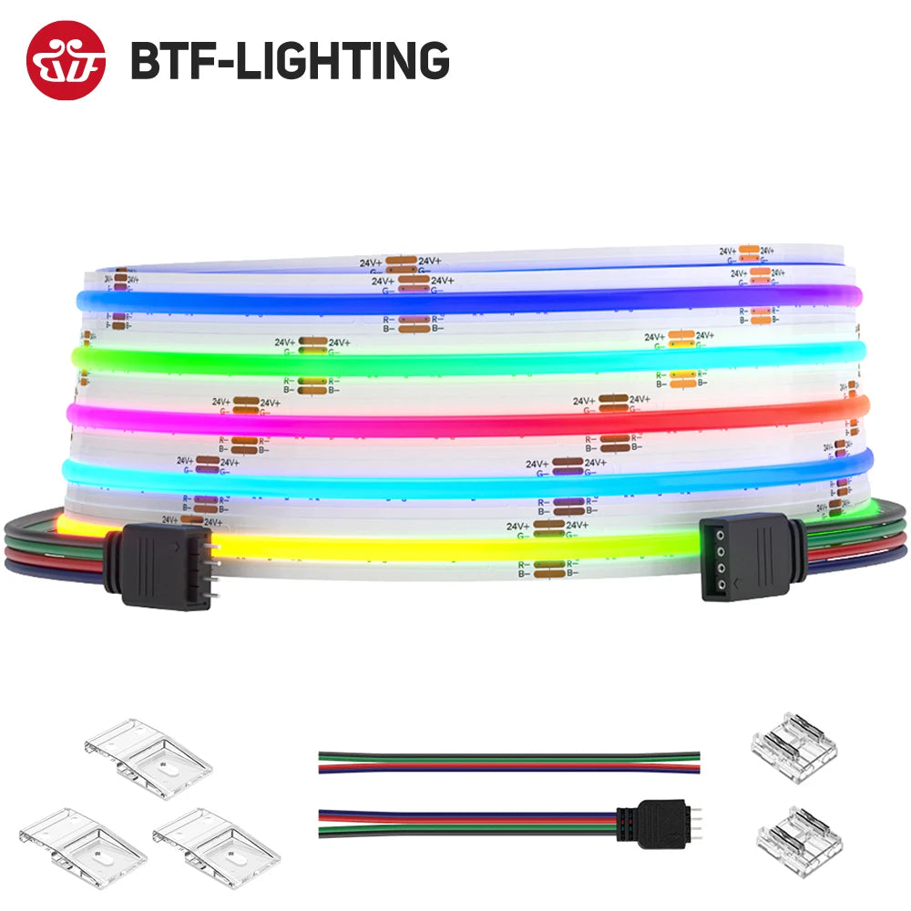 FCOB RGB LED Light Strip 576LEDs Flexible 4pin High Density RA90 Linear Dimmable DC24V
