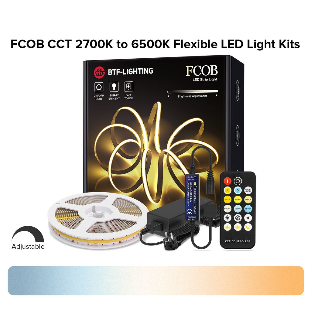 FCOB FOB COB CCT LED Light Strip Full Set RF17 Keys DC 24V Dimmable High Density Flexible Warm White