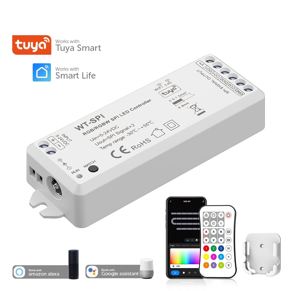 Tuya SPI LED Controller RF27Keys Remote Alexa Google Assistance for WS2811 WS2812B WS2815 RGB SK6812 WS2814 RGBW LED Light 5-24V