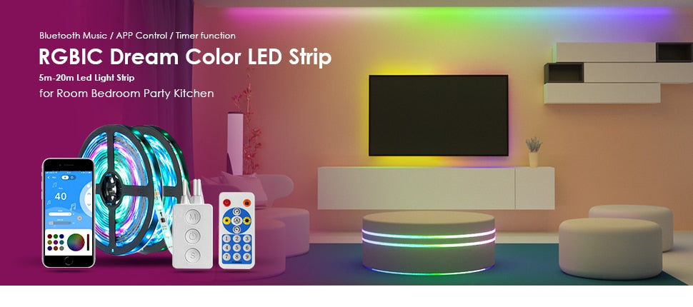 APP Control 20M RGBIC LED Strip Light Kits
